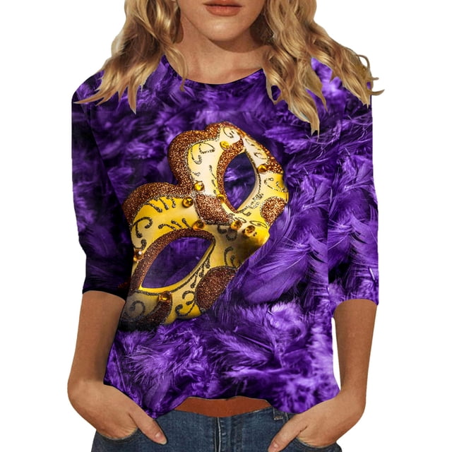 YDLCAFD T-Shirt Femme Imprimé Manches 3/4 Tunique Col Rond Blouse T-Shirt