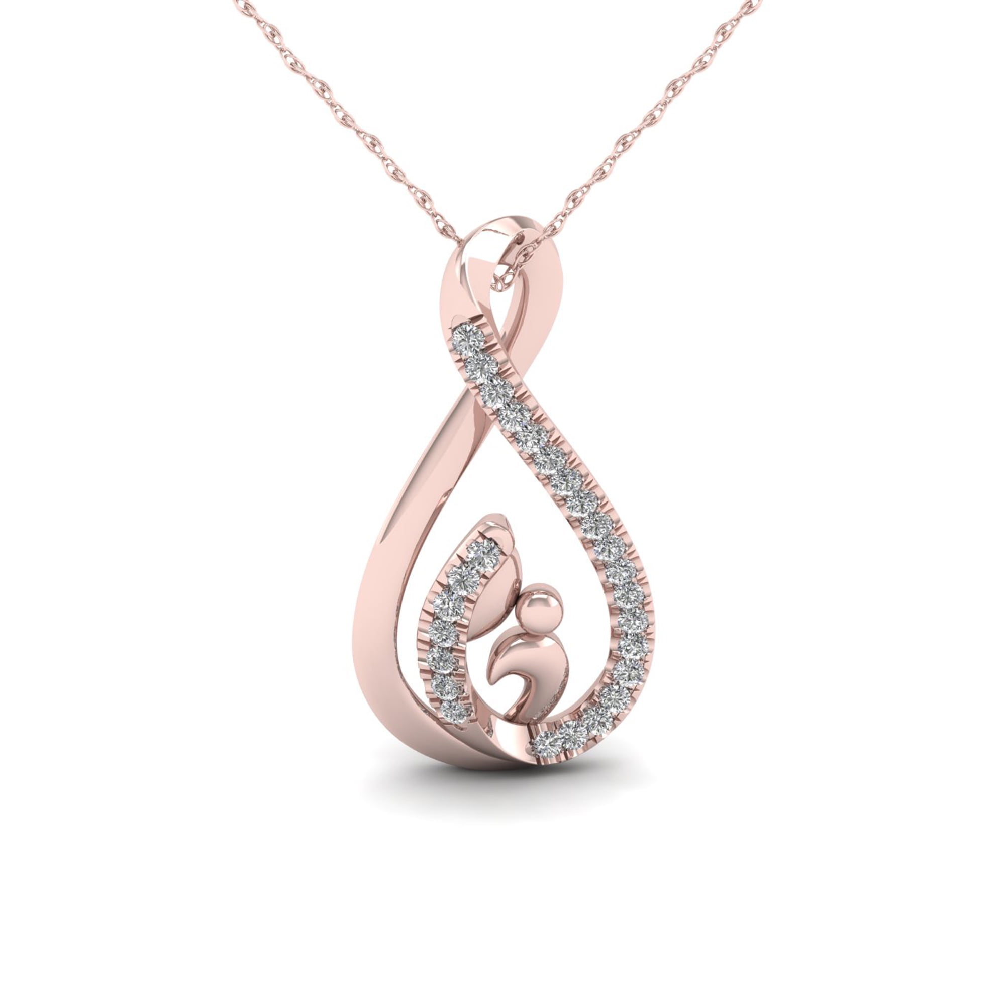 10k White Gold Infinity "MOM" Heart with Diamond Pendant Necklace