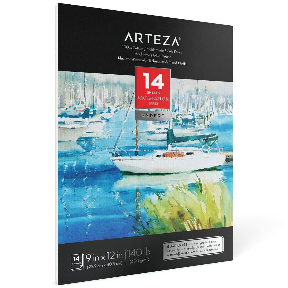 Arteza Watercolor Paper Pad, White DIY Frame, Bleed-Proof Paper, 9"x12", DIY Ready-to-Hang Artwork Kit - 14 Sheets