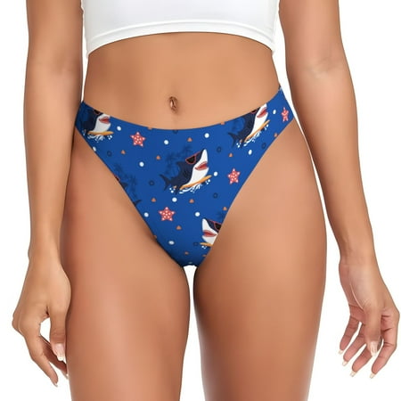 Kdxio Cute Shark Cartoon Pattern Seamless Thongs for Women No Show Thong V-waisted Stretch Breathable Sexy Panties Underwear-Small