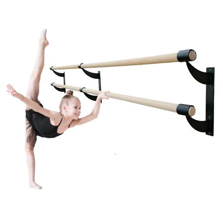 Athletic Bar Ballet Barre 3 FT Long Double Bar Black 1.5” Diameter – Fixed Height Wall Mount Ballet Barre System Traditional Wood  Home or Studio Ballet Bar  Dance Stretch Bar  Dancing/Stretching Bar