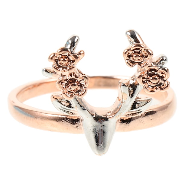 Anillo de asta de ciervo vintage, anillo de oro rosa con flor, regalo de Navidad para mujer (n.° 10)