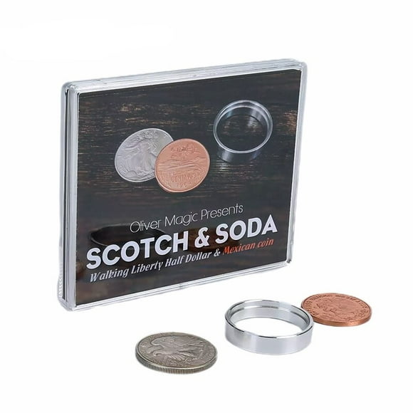 Magic Tricks Scotch & Soda(Walking Liberty Half Dollar & Mexican Coin)By Oliver Coin Close Up Magia Props Gimmick Illusion