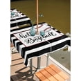 thumbnail image 2 of Outdoor Tablecloth with Umbrella Hole for Patio/Picnic/Party/Camping, Black White Striped Waterproof Table Cloth Square Cover Washable, Baseball Stripes Farmhouse Art (60"x 60"), 2 of 8