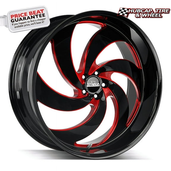 Strada Street Classics Retro 6 24X10 Gloss Black Candy Red Milled Custom Wheel- 5X120 Bolt Pattern, 25mm Offset