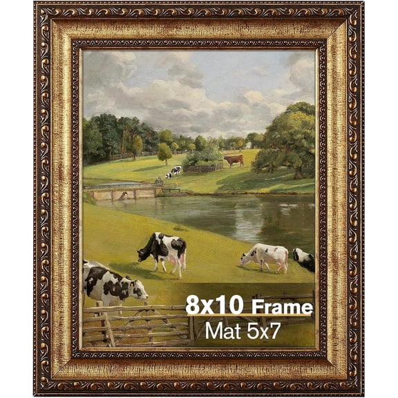 8x10 Antique Bronze Vintage Picture Frame, Ornate Vintage Picture Frames for Wall or Tabletop Display, 8x10 Photo Frame with Real Glass, Display Poster 5x7