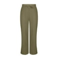 thumbnail image 5 of Cotton Linen Pants Women Summer Baggy Drawstring High Waisted Wide Leg Trousers Flowy Beach Lounge Pants with Pockets Dark Green S, 5 of 8