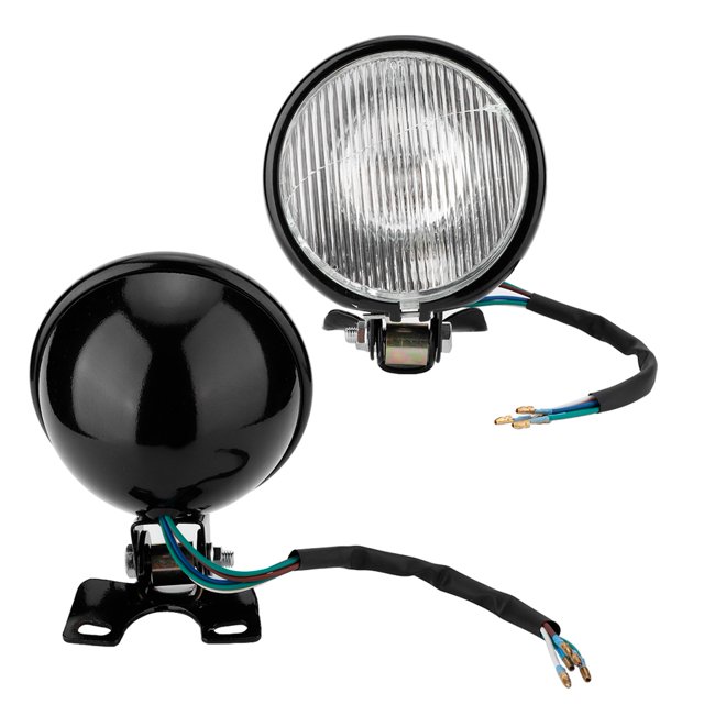 Motorcycle Headlamp Motorcycle Front Headlight Universal Retro Black Shell White Lens Headlamp Motorcycle Front Headlight Lamp Bulb ANGGREK Motorcycle Headlamp
