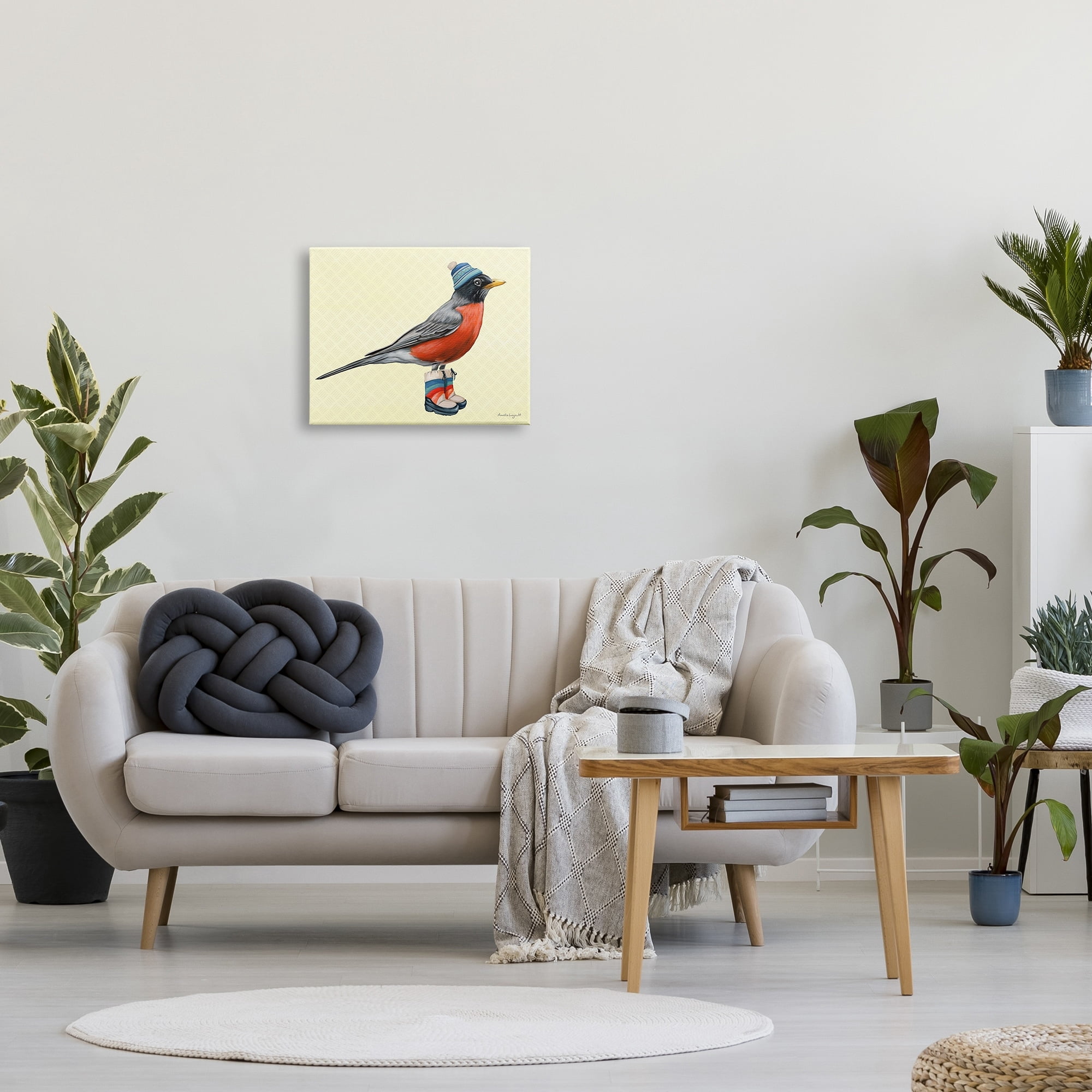 Stupell Industries Robin Cozy Winter Boots Hat Yellow Hatched Pattern Graphic Art Gallery Wrapped Canvas Print Wall Art, Design by Amelie Legault
