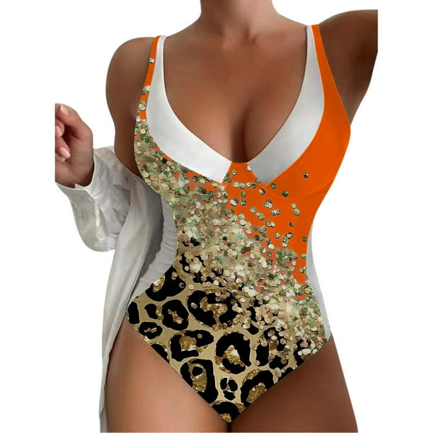 Gibobby Trajes de Baño Mujer Bañador Mujer Una Pieza Color Degradado Bañadores Normales Bañador Cintura Alta(Naranja,XL)