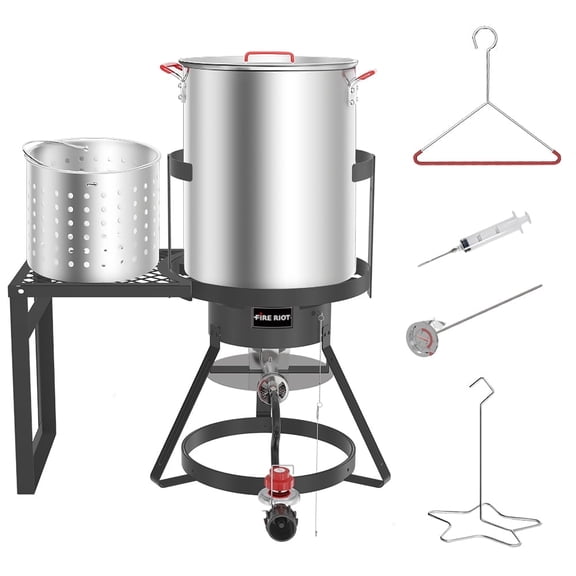 FIRE RIOT Outdoor Fish Fryer Kit 30 Qt Deep Fryer with Basket, Steamer & Seafood Boiler Set