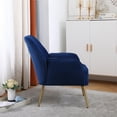 thumbnail image 3 of Velvet Accent Chair, Mid Century Single Sofa Chair with Gold Metal Legs, Upholstered Leisure Armchair with Channel Tufted Back, Comfy Barrel Chair Side Chair for Living Room Bedroom Office, Navy, 3 of 7
