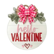 Happy Valentine's Day Sign for Front Door 12 Inches Wood Red Pink Round with Bow Decoration Valentine's Day Wood Wreath Indoor Wall Hanging Decoration for Wedding Home Outdoor Porch