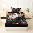 thumbnail image 4 of Castle Fairy Skull Motorcycle Twin Sheet Sets 3pcs for Adults, Flame Print Bedding for Bedroom, Black Red, 4 of 6