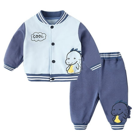 

Children Kids Toddler Baby Boys Girls Long Sleeve Baseball Coats Outer Outwear Cute Cartoon Trousers Pants Outfit Set 2Pcs Clothes