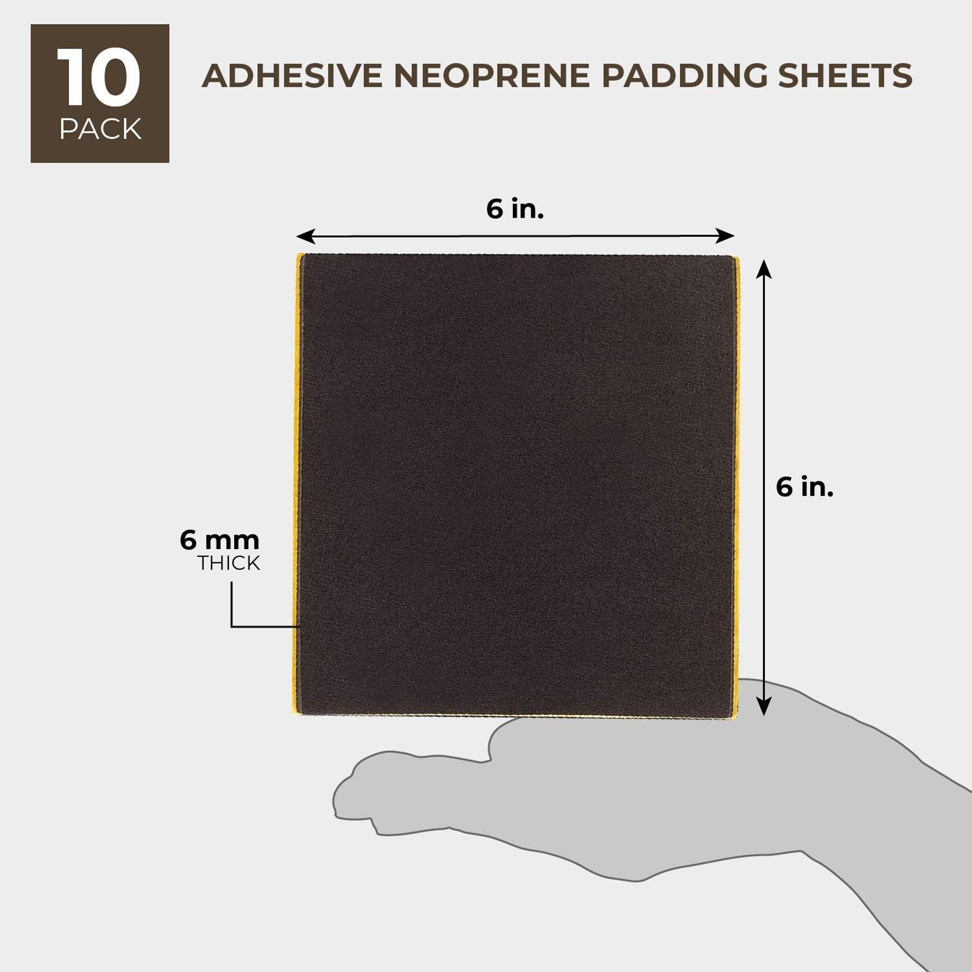 10 Pack Adhesive Foam Padding 1/4 Inch Thick Neoprene Rubber Sheets, Anti  Vibration Pads (Black, 6x6 In) 