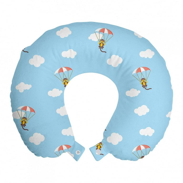 Nursery Travel Pillow Neck Rest Funny Monkeys and Parachutes on