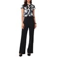 thumbnail image 2 of Blusas de trabajo de satén INSPIRE CHIC para mujeres, blusa casual de negocios con mangas de capucha, floral, vintage, talla XS, azul oscuro, 2 of 6