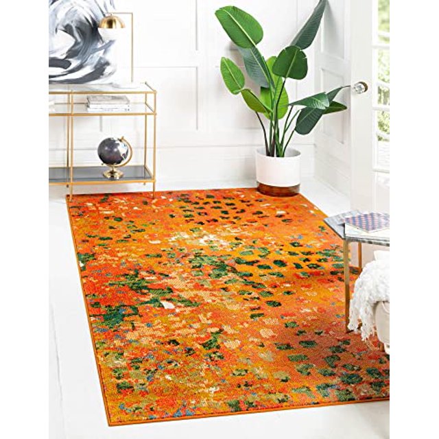 Unique Loom Jardin Collection Colorful, Vibrant, Abstract, Modern Area Rug, 3 ft 3 in x 5 ft 3 in, Orange/Olive