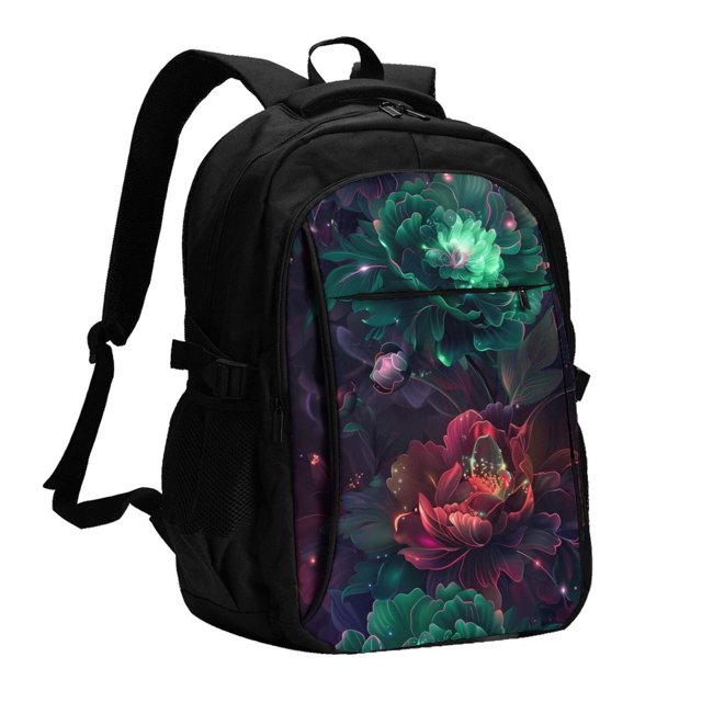 Balery Red And Green Carnation Mochila con carga USB para hombre y mujer - Mochila impermeable y antirrobo para portátil con puerto USB para viajes, trabajo, estudios y universidad