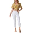 thumbnail image 2 of INSPIRAR CHIC Blusas Cortas de Manga Corta con Cuello en V de Verano con Estampado Floral S Amarillo, 2 of 6
