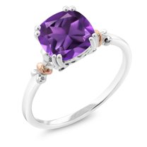 Gem Stone King 925 Sterling Silver and 10K Rose Gold Purple Amethyst Engagement Ring for Women (2.05 Cttw, Cushion 8MM, Gemstone Birthstone, Available in Size 5, 6, 7, 8, 9)