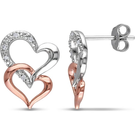Miabella Diamond-Accent 2-Tone Sterling Silver Heart Earrings