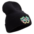 thumbnail image 4 of Mardi Gras Masks Logo Embroidered 12 Inch Long Knitted Beanie - Black OSFM, 4 of 5