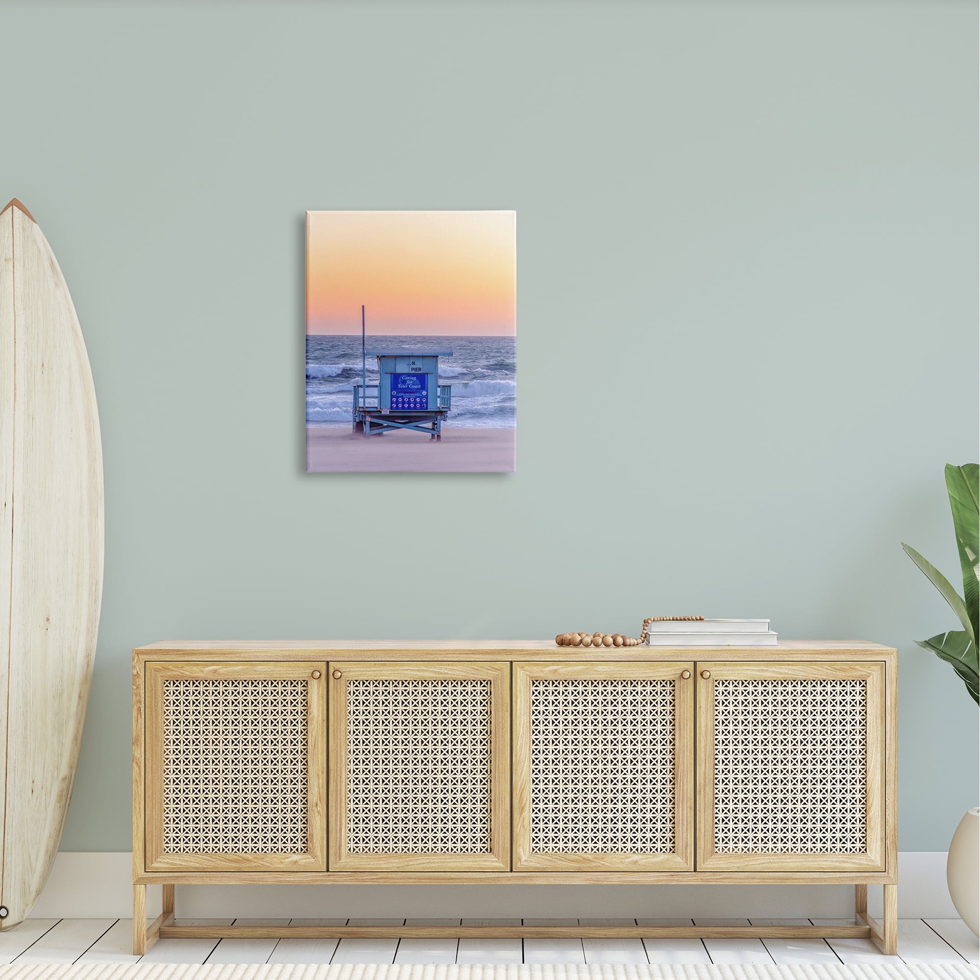 Stupell Industries Tranquil Orange Sunset Beach Hut Ocean Shore Photograph Gallery Wrapped Canvas Print Wall Art, Design by Jeff Poe
