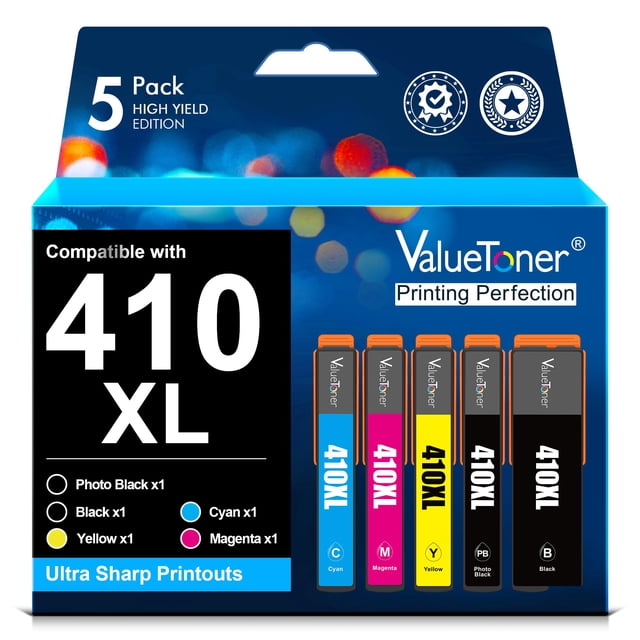 Valuetoner Remanufactured Ink Cartridge Replacement for Epson 410XL Ink Cartridges 5 Pack 410 T410XL for Expression XP-7100 XP-530 XP-630 XP640 XP-830 XP63