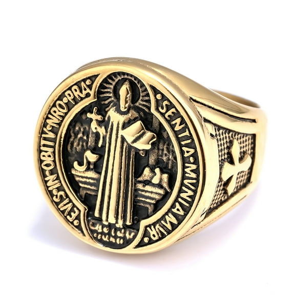 St.Michael St.Benedict Exorcism Powerful Talismans14K Yellow Gold Men Rings Punk New In For Male Women Fashion Jewelry Gift