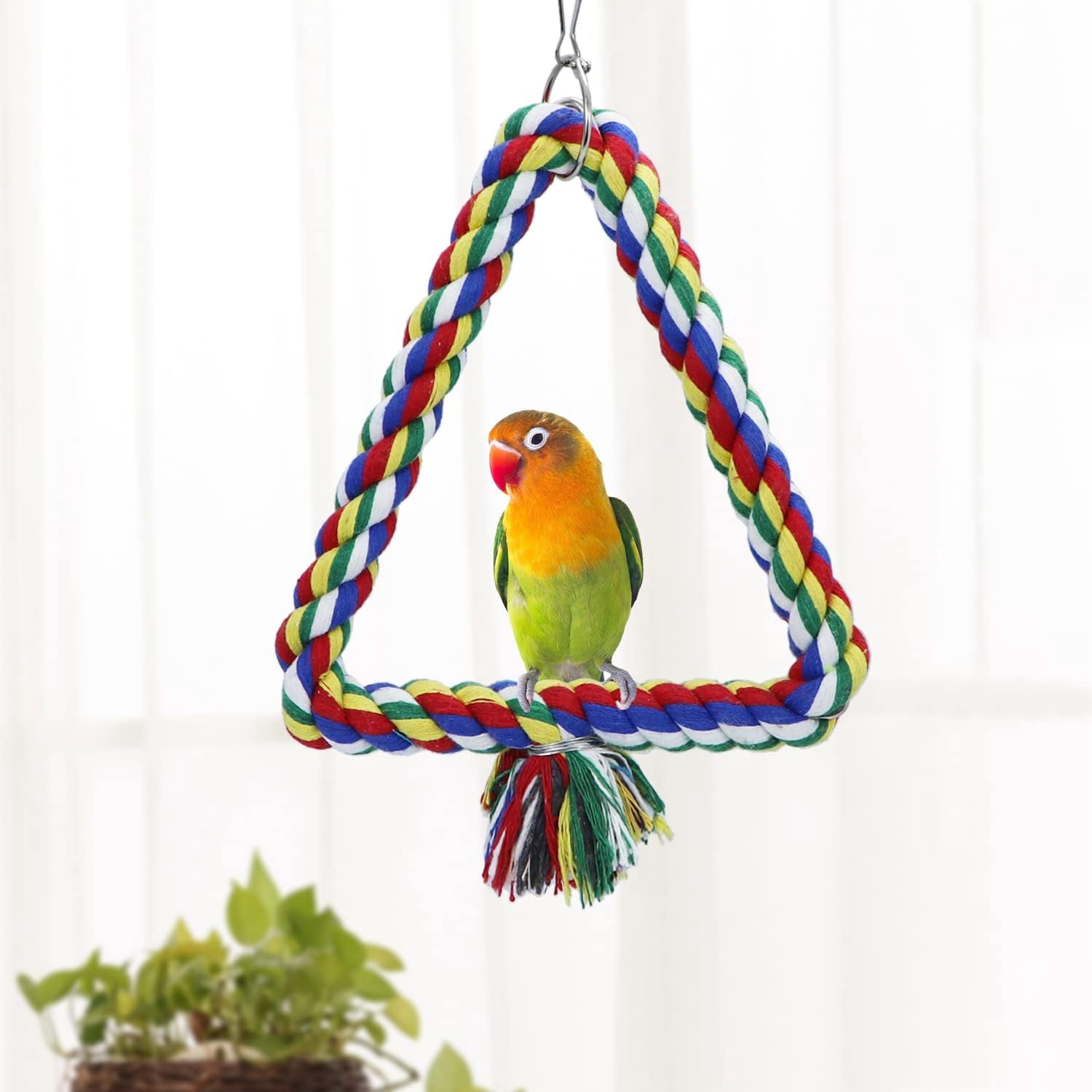 Bird Triangle Rope Swing Colorful Perch Chewing Toy for Parrots