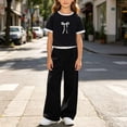 thumbnail image 4 of ITSAME Girls Outfits 2-Piece Bow Print Crewneck Top and Pants Kids Casual Comfy Set Black Size 7, 4 of 5