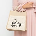 thumbnail image 3 of Weddingstar Medium Reusable Woven Jute Tote Bag With Pocket - Best Day Ever, 3 of 6