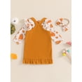 thumbnail image 3 of SUNSIOM Baby Girl Halloween Outfit Flying Sleeve Romper with Ghost Pattern Ruffled Overall Dress and Bow Headband 3 Pcs Set, 3 of 6