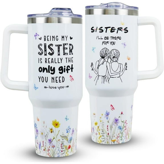 Sister Gifts from Sisters-40oz Sister Tumblers With Handle, Best Sister Ever Coffee Mug, Gifts for Sister from Brother, Gift for Sister-Big/Little Sister Birthday Gifts