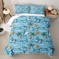 thumbnail image 2 of meiyoeat Beach Vacation Shark Starfish Twin Quilt Set for Boys Girls, Summer Palm Tree Twin Coverlet Set, Blue, 2pcs, 2 of 7
