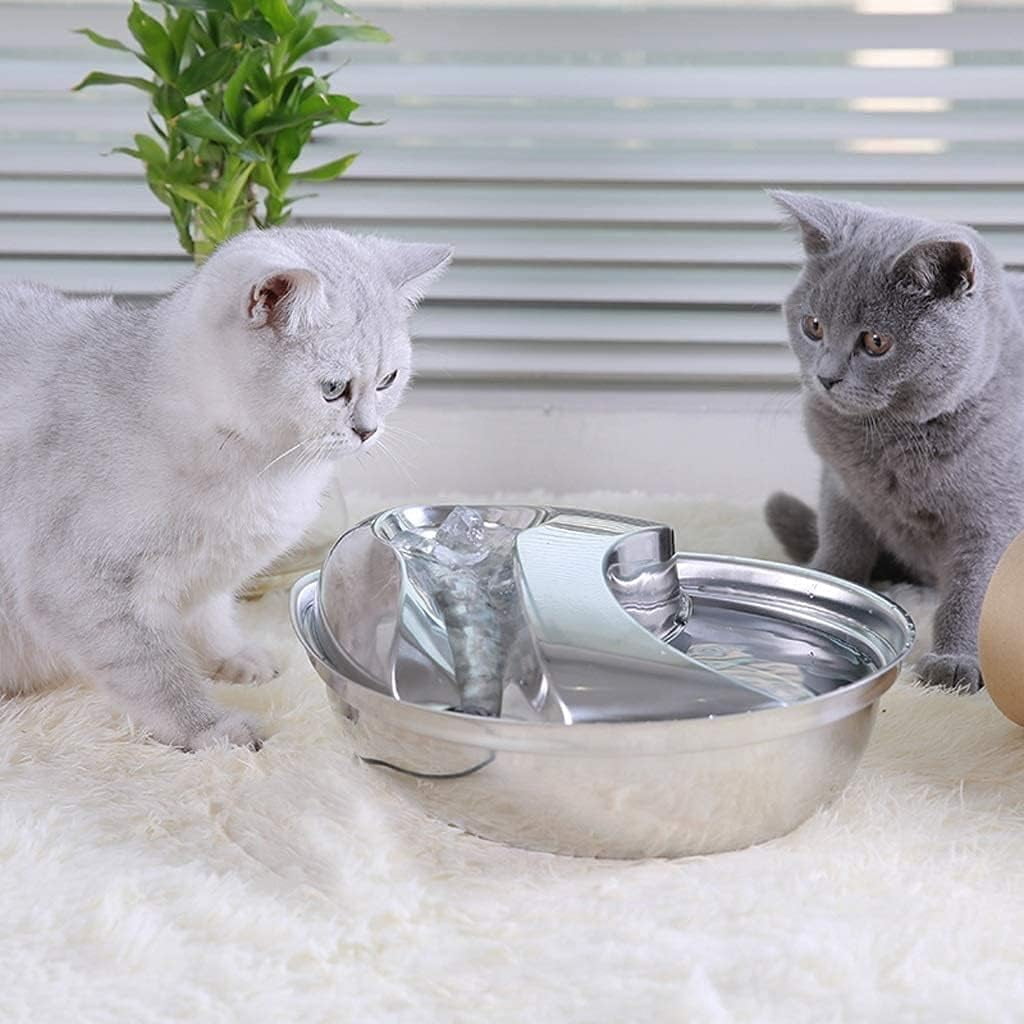 RKXQT Cat Water Fountain Stainless Steel,Pet Fountain Dog Water Dispenser, Pet Drinking Fountain with Replacement Filters for Cats Dogs, Automatic Cat Dog Fountain