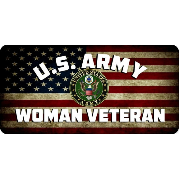 212 Main LPO8098 6 x 12 in. U.S. Army Woman Veteran on Worn U.S. Flag Photo License Plate
