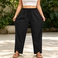 thumbnail image 5 of Vynhevius Womens High Rise Pants Plus Size Wide Leg Smocked Elastic Waistband Casual Relaxed Trousers Solid Color Vacation Bottoms, 5 of 7