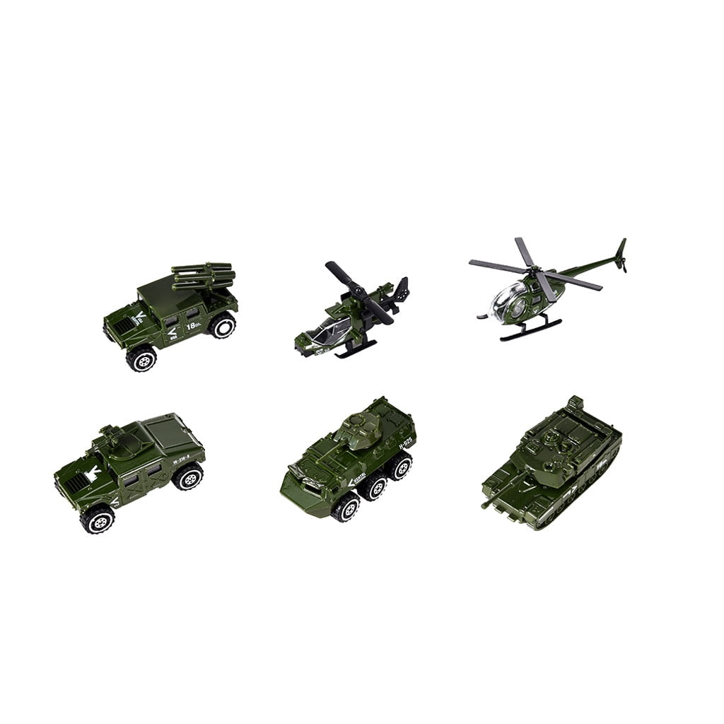 6 Pack Assorted Alloy Die-cast Military Vehicles Models Car Playmobil Toys Set 