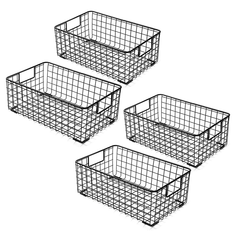 4Pcs Wire Storage Baskets with Handles, Metal Organizer Basket Bins