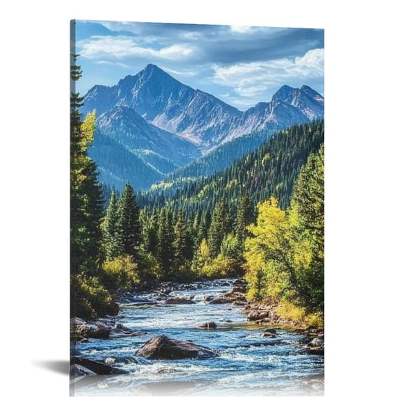 BCIIG River Forest Mountains Art Modern Canvas Prints Wall Decor 12x16 in