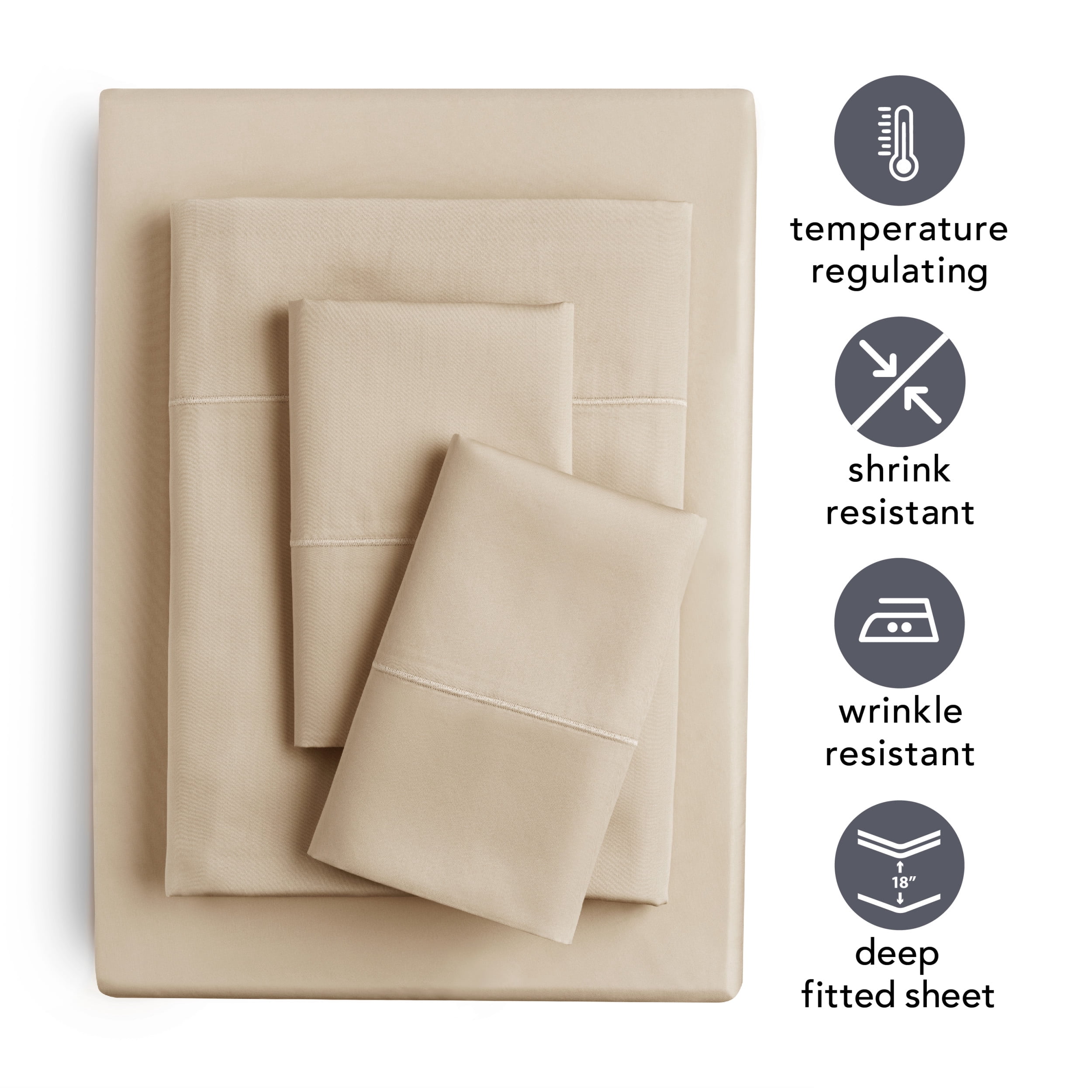 Better Homes & Gardens 400 Thread Count Hygro Cotton Bed Sheet Set, Full, Brownstone
