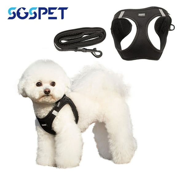 Soft Mesh Dog Harness Set, No-Chock Step-in Reflective Breathable Lightweight Easy Walk Vest Harnesses with Safety Buckle for Small Dogs