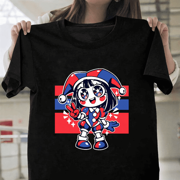 Pomni Digital Circus Premium Extended Sizes Unisex T-Shirt, up to size 3XL.