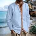 thumbnail image 3 of Men's Casual Long Sleeve Linen Shirt Bohemian Loose Lapel Cardigan for Spring Fall Relaxed Wear,Sky Blue,3XL, 3 of 9
