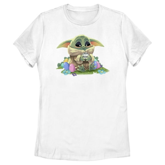 Women's Star Wars: The Mandalorian Grogu Easter Egg Collector Graphic Tee White Small