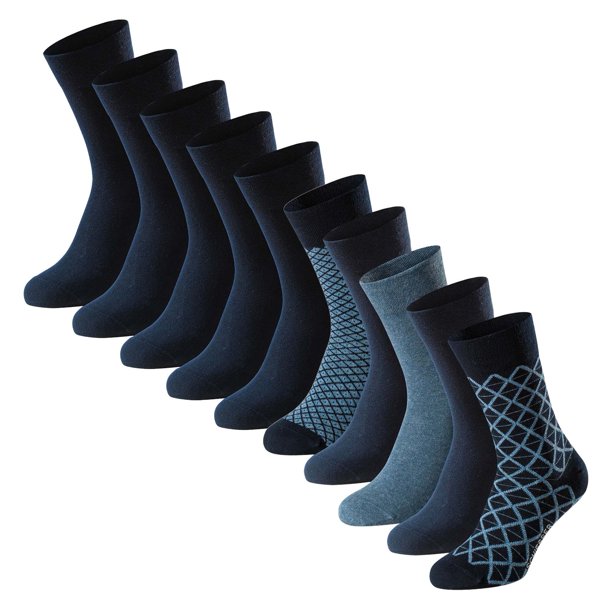 SCHIESSER Calcetines para hombre, paquete de 10 - «Bluebird», mezcla de algodón, lisos/estampados Azul/Azul/Estampado 43-46