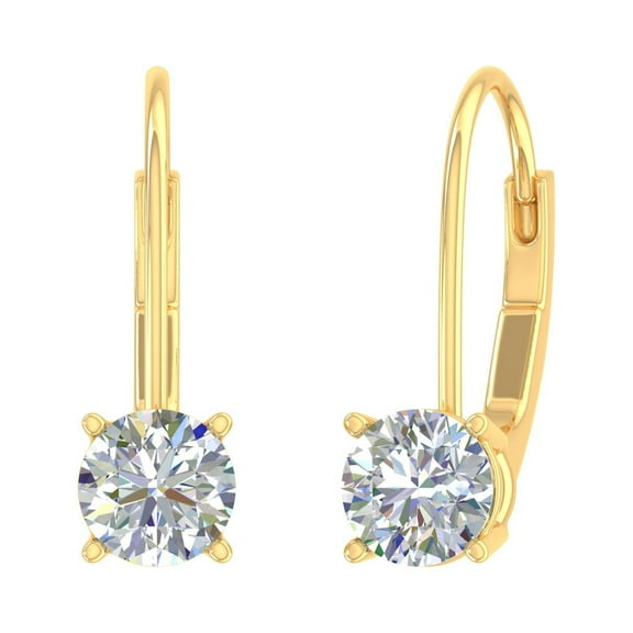 3/4 Carat Diamond Leverback Drop Earrings in 10K Yellow Gold - IGI Certified